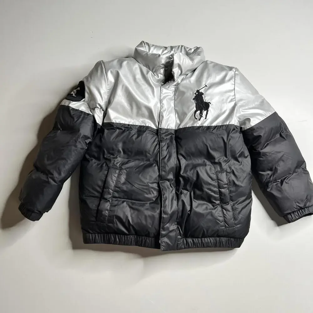 Polo Ralph Lauren Jacket Kids‎ 5 Black Silver Down Puffer Polo Bear Colorblock